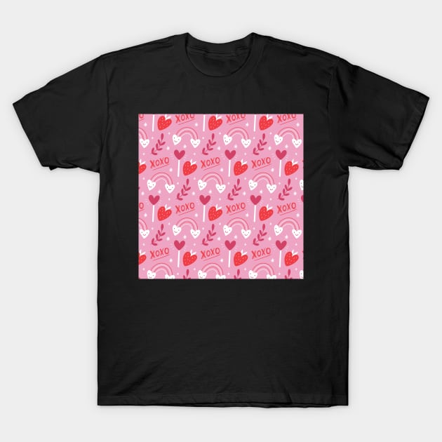 Pink Happy Love Valentine's Day Pattern T-Shirt by greenoriginals